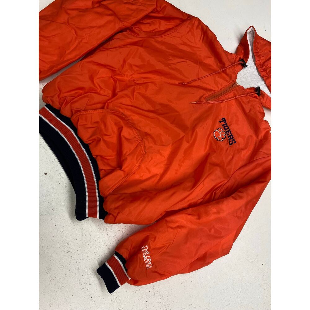 VTG 90s DeLong USA Clemson Tigers nylon fleece lined hooded windbreaker jacket - Picture 2 of 4